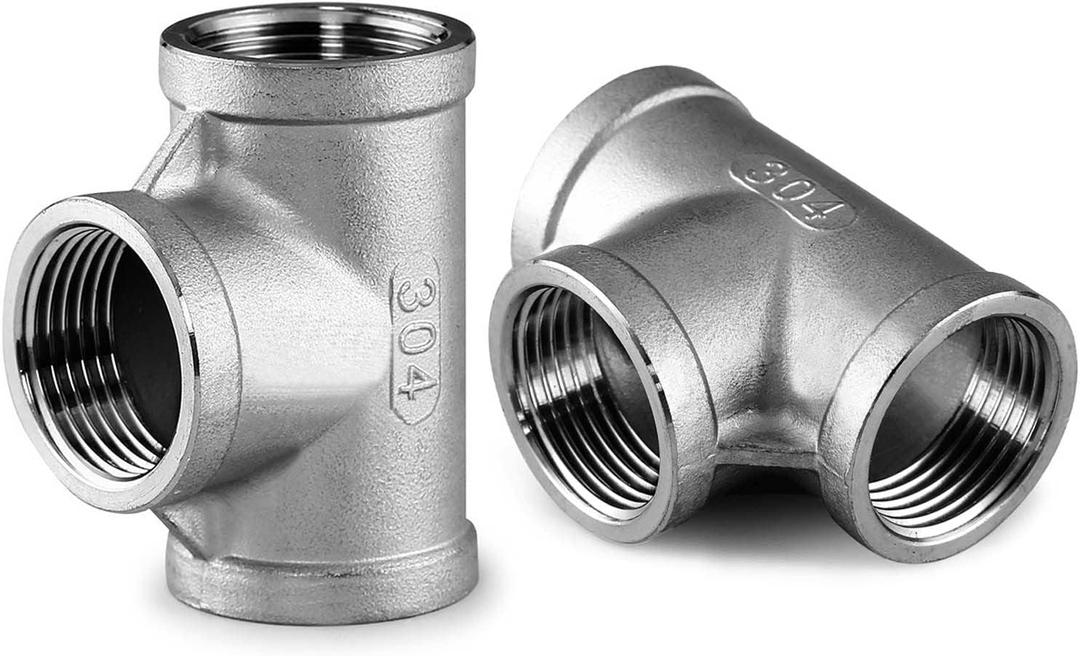 Beduan 1" Tee Female NPT T Shaped 3 Way Cast Pipe Fitting - Stainless Steel 304 (Pack of 2)