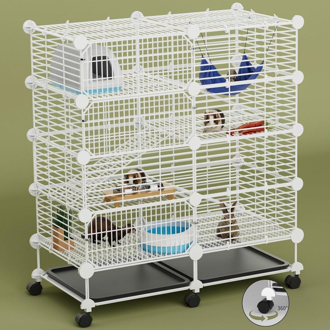 STILLCOVE Medium Guinea Pig Cages Indoor: 4-Tier C&C Rabbit Cage Small Animal Cage on Wheel with Removable Tray for Bunny Hamster Ferret Rat Chinchilla Hedgehog, Size: 28.7"L x 14.6"W x 34.2"H