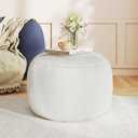 Round Stuffed Pouf Ottoman for Foot Rest, A Round Modern Foam Filled Poufs, Floor Chair for Living Room, Nursery, Dorm, A Soft Modern Foot Stool Perfect to Rest Your Feet (White, 20Inch)