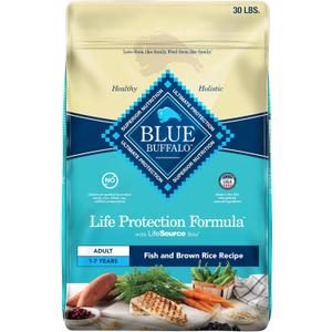 Blue Buffalo Life Protection Formula Adult Dry Dog Food, Helps Build and Maintain Strong Muscles, Made with Natural Ingredients, Fish & Brown Rice Recipe, 30-lb. Bag