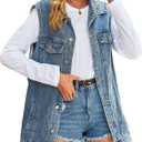 FindThy Womens Vintage Denim Jean Vest Oversized Button Down Jean Waistcoat Gilet (X-Large, 01 Blue)