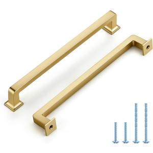 5 Pack 7 Inch Brushed Brass Cabinet Handles Solid Zinc Alloy Pulls for Kitchen Cupboard & Drawer Hardware