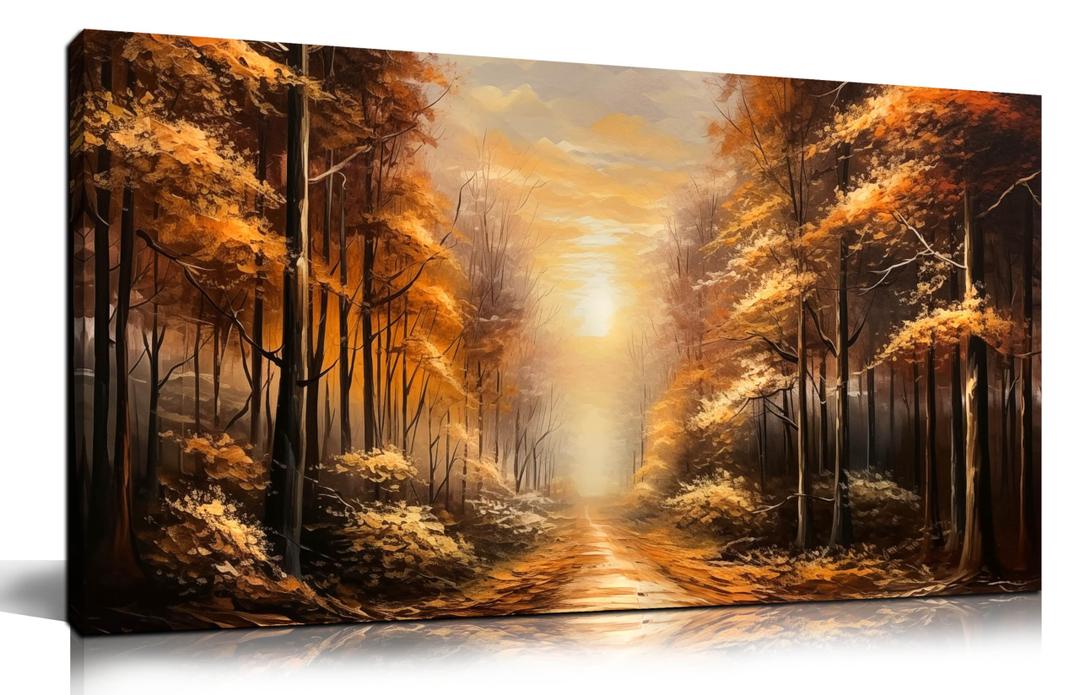 Large Wall Art for Living Room Bedroom Office Gold Forest Artwork Sunrise Landscape Nature Pictures Modern Wall Art Framed Canvas Prints 20x40 Inch