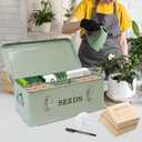 Seed Storage Box, Metal Seed Bin Seed Storage Organizer, 4 Dividers Seed Container with Safety Lock, Seed Box with Professional All-in-one Kit, Green