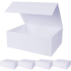Aimyoo 5 Pack White Magnetic Gift Boxes with Lids 13.8x9x4.3 in, Large Bridesmaid Groomsman Proposal Box, Rectangle Collapsible Box for Present Graduation Birthday Wedding Storage,1 Count (Pack of 5)