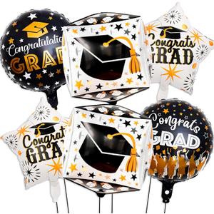 Black Gold Grad Balloons, 22 Inch Graduation Foil Balloon for College High School 2026 Graduation Balloons Decorations