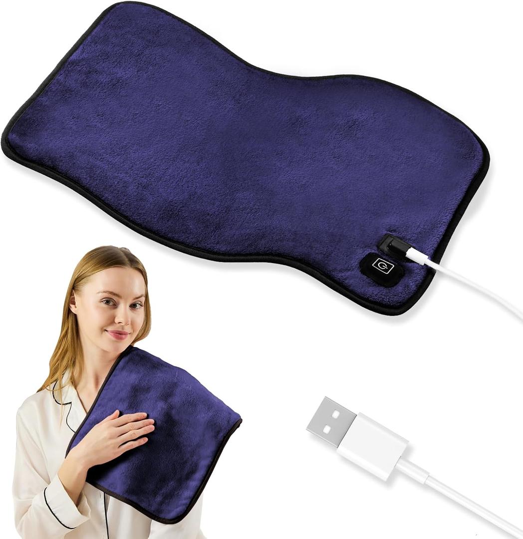 USB Heating Pad, Portable Travel Heat Pads for Car Airplane, 5V  3 Heat Settings, car Heating pad,Small Heating pad 16"x 12", Hot Therapy for Pain Relief Abdomen Cramps,Navy Blue