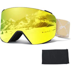 Ski Goggles OTG for Women Men Adult Youth,YH693C Magnetic Snowboard Goggles,Winter Snow Goggles for Skiing Skating (Black Frame-full Revo Gold-vlt 16%)