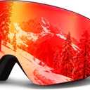 Ski Goggles OTG Snow/Snowboard Goggles Snowboarding Goggles Over Glasses Ski Goggle for Men Women Adult (Gloss Black Frame Rev Red)