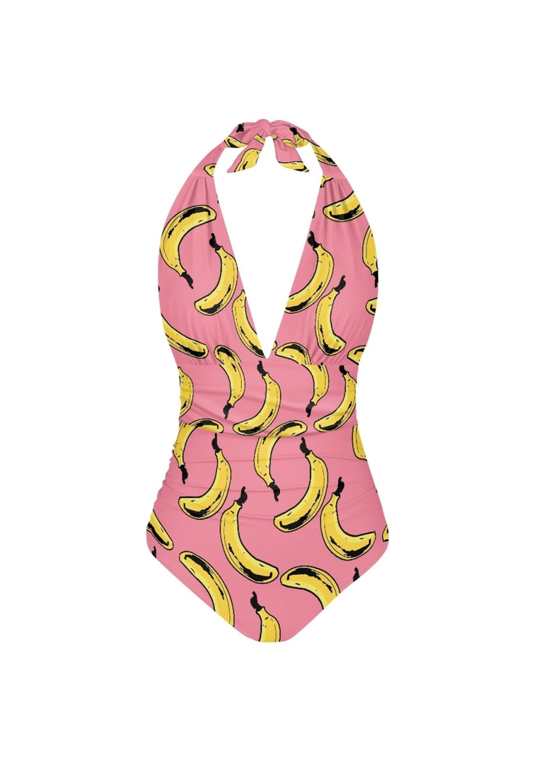 Vintage Swimwear for Women One Piece Bathing Suit for Women V Neck Swimsuit Women Tummy Control,Pink, 

Size 2XL