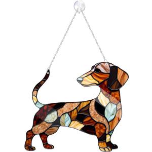 Dachshund Window Hanging Decor Suncatcher, Stain Acrylic Window Ornament, Animal Memorial Gifts, Handcrafted Sun Catchers Decor for Indoor Outdoor Garden (S 5.9 * 5.1 in)