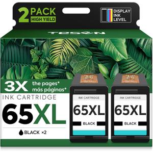 TESEN 65XL Black Ink Cartridge High-Yield Replacement for HP Ink 65 XL HP65 HP 65 use with HP Envy 5055 5000 5052 5070 Deskjet 3755 3700 3752 3772 2600 2622 2652 2655 2680 2640 Printers (2-Pack)