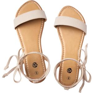 Rekayla Sandals Open Toe Tie Up Ankle Wrap Flat Sandals for Women Summer Dressy Shoes Cute Strappy Lace Up Sandals (6.5, Nude)