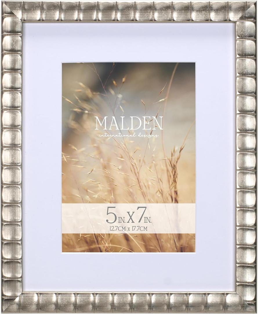 Malden International Designs 7x9 Matted To 5x7 Matted Bamboo Picture Frame with Gold Finish