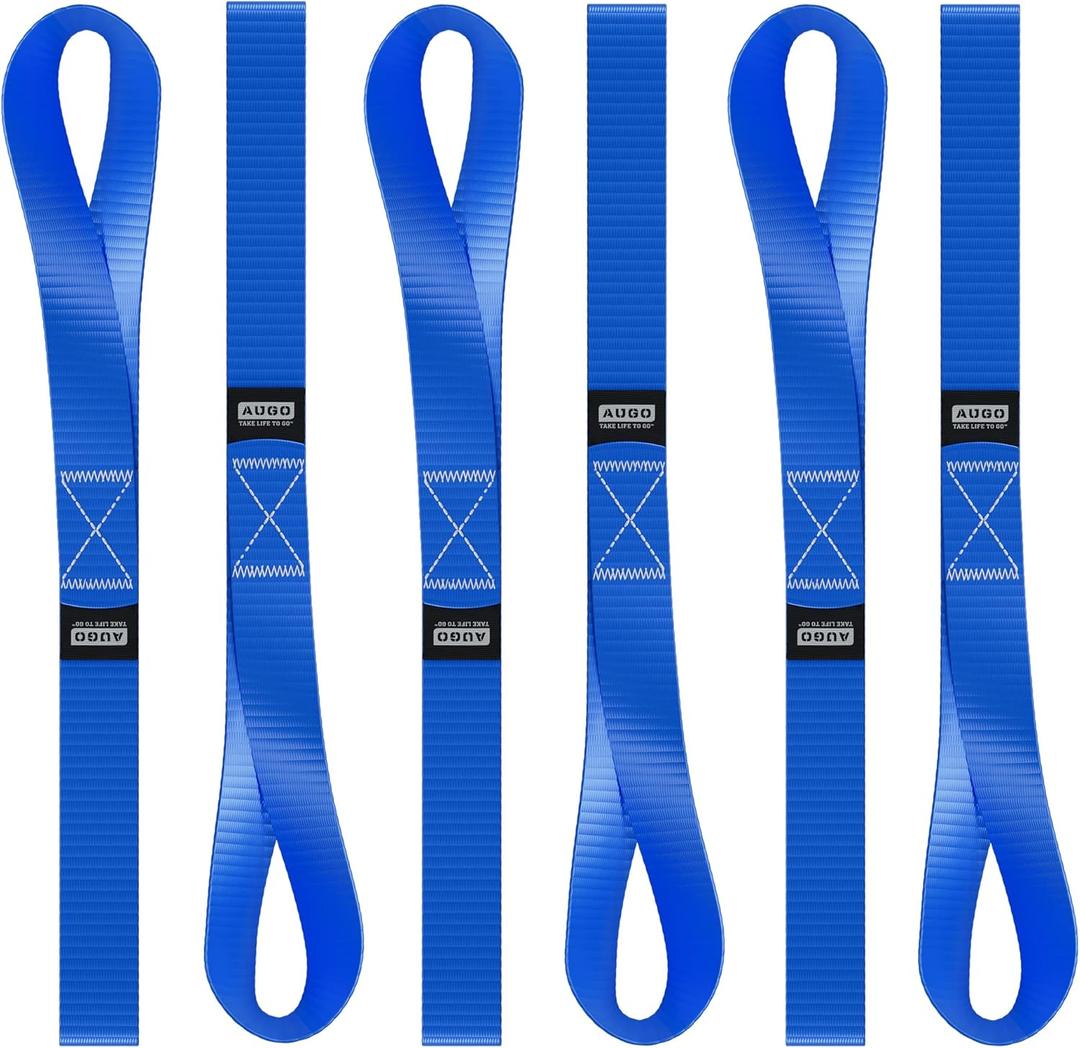 Soft Loop Tie Down Straps - 1,500 Load Capacity & 4,500 Lbs Breaking Strength - 6 Pack - Loops for Securing ATV, UTV, Motorcycles, Scooters, Dirt Bikes, Lawn & Garden Equipment - by AUGO (Blue)