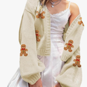 Womens Y2K Cardigan Sweaters Long Sleeve Open Front Cropped Flower Knit Cardigan Aesthetic 90s Shrug Back to College Outfits Size L