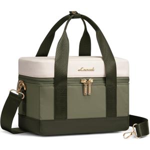 LOVEVOOK Insulated Lunch Bag for Women & Men - Cooler Lunch Tote and Lunch Box for Work and Travel, Light Green-beige-Dark olive Green