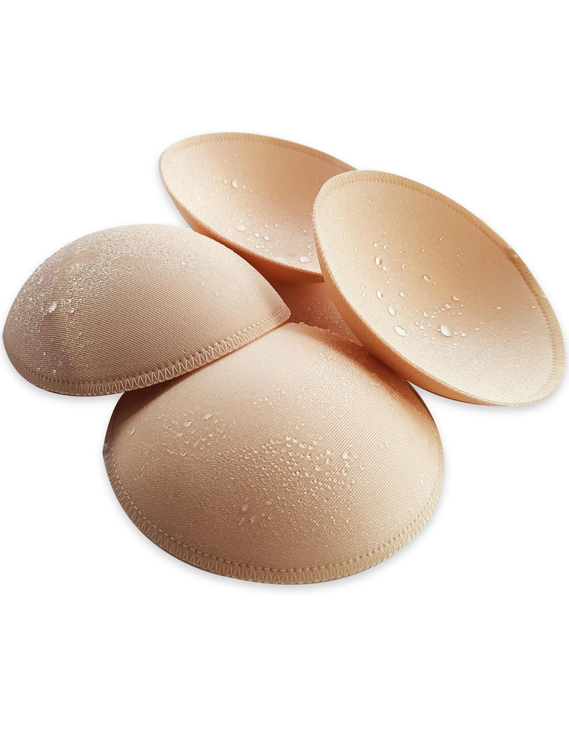 WMugthome 3 Pairs Round Seam Women's Removable Sports Yoga Bra pad, Bikini Top Bra Pads Insert (Beige, B Cup)