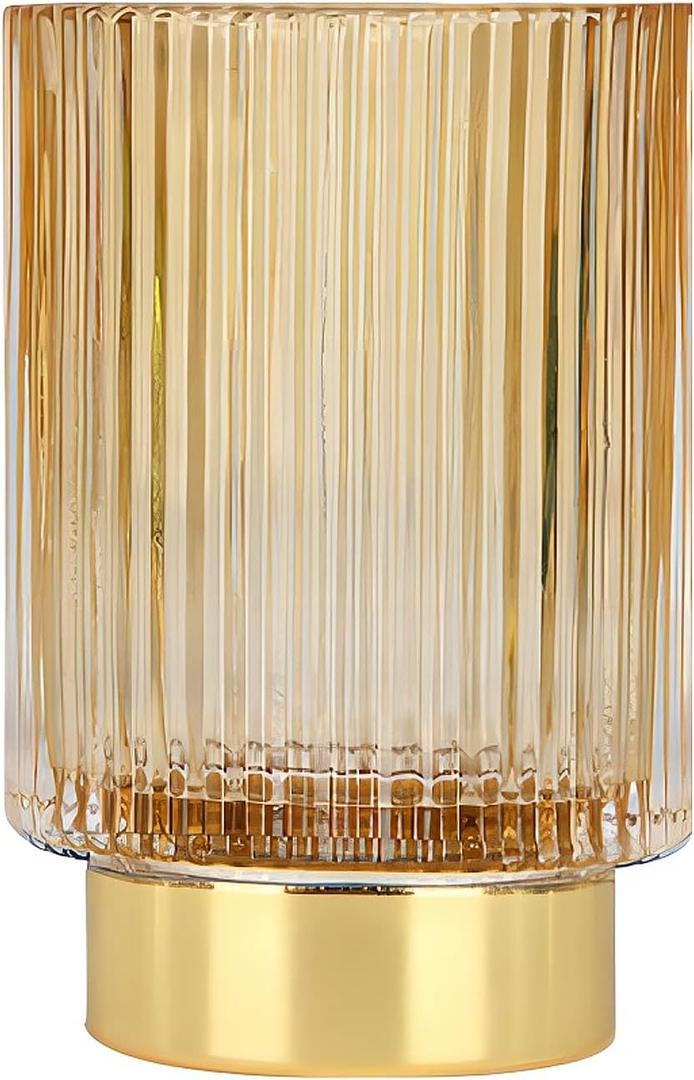 DASITON Makeup Brush holder Organizer, Crystal Cosmetic Makeup Brush Glass Brushes Storage Holder, Vintage Make Up Brush Cup Pen Pencil Holder striped vase (Coffee L)