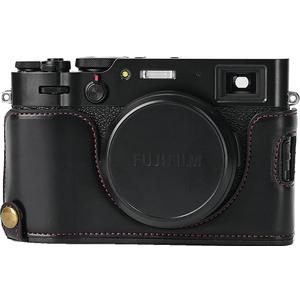 X100 Case, BMAOLLONGB Handmade PU Leather Half Camera Case Bag Cover Bottom Opening Version for Fujifilm X100 with Hand Strap (Black)