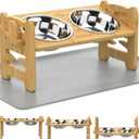Elevated Dog Bowls, Adjustable Raised Dog Bowls Stand for Small Size Dogs and Cats, Durable Bamboo Dogs Feeder with 2 Stainless Steel Bowl and Non-Slip Feet, Food Bowl with Silicone Mat