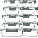 M MCIRCO 10Pack Glass Food Storage Container with Lids, Airtight Lunch Bento Boxes, Glass Meal Prep Container,Microwave, Oven, Freezer and Dishwasher Friendly