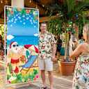 2 x 73 x 36 Inch Christmas Door Cover, Summer Christmas Beach Santa Door Banner with Palm Trees Ocean Tropical Design for Front Door Porch Party Decorations