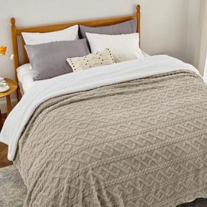 Bedsure Sherpa King Size Blanket for Bed- Fleece Soft Cozy Fuzzy Cable Blankets for Women, Thick Warm for Winter and All Seasons, Beige, 108x90 Inches