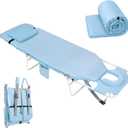 3 in 1 Women Comfort Backpack Tanning Beach Chair with Face Hole & Cushion | Portable Folding Lounge Sun Chair for Adults Outside Reading Sunbathing Poolside Camping | Reclining 6 Position | Blue