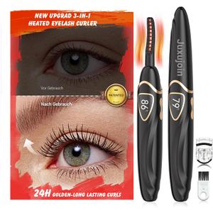 2-IN-1 Heated Eyelash Curler for Women Natural Golden Curling 24 HoursHeated Lash CurlerHeats Up in 10 SStyle InstantlyHeated Lash Curler with Display-USB Rechargeable-for Office, Travel, Event