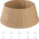 OIAHOMY Christmas Tree Collar, Wicker Holiday Tree Skirt & Stand Base Cover,Paper Rope Christmas Decor, Natural & Snow-24 inch (Large)