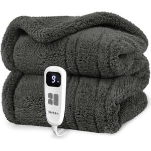 Heated Blanket Electric Blanket Throw - Fast Heating Blanket Throw Double Sided Sherpa Ultra Soft Cozy with 10 Heating Levels & 2-10 Hours Auto Off, Mashine Washable, 50 x 60 Inches, Grey