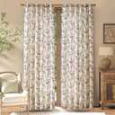 jinchan Linen Floral Curtains for Living Room 84 Inch Length Blue Printed Curtains Back Tab French Country Farmhouse Flower Patterned Drapes Bedroom Window Curtain Set 2 Panels