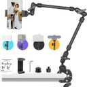 22" Magic Arm w Clamp, Overhead Phone Mount, Desk Camera Mount w Articulating Friction Boom Arm Thread Adapter, for Phone Video Light Webcam Microphone Action Camera Content Creators