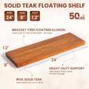 24 Inch Teak Floating Shelves Set of 2 - Solid Natural Wood Wall Mounted Shelves with Invisible Brackets - Heavy Duty Waterproof Storage for Bathroom, Kitchen, Living Room & Outdoor