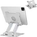 KABCON Quality Tablet Stand,Adjustable Foldable Eye-Level Aluminum Solid Up to 15-in Tablets Holder for Microsoft Surface Series Tablets,iPad Series,Samsung Galaxy Tabs,Amazon Kindle Fire,Etc.Silver