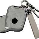 SANRILY Metal Leather Smart Key Fob Cover Case Compatible with BMW i3 2014-2020 i8 BMW i Keyless Key Shell with Keychain Gray
