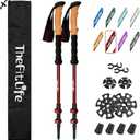 TheFitLife Trekking Poles - Lightweight 7075 Aluminum Hiking Sticks with Cork Grips, Adjustable Telescopic Design, Metal Flip Lock for Men & Women - Perfect for Hiking, Walking, Camping & Backpacking (Red)