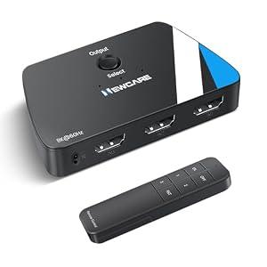 NEWCARE 8K HDMI 2.1 Switch 3 in 1 Out, HDMI Switch with Remote, HDMI Splitter 4K@120Hz Support 8K@60Hz HDCP2.3 HDR10+ VRR ALLM Dolby, HDMI Switcher Compatible with TV PS5/4 Xbox Laptops PC Projector