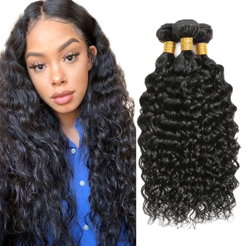 Human Hair Bundles Water Wave Bundle 28 30 32 Inch Unprocessed Brazilian Virgin Remy Wet and Wavy Hair Black Water Wave 3 Bundles #1B Human Hair Extension 150g