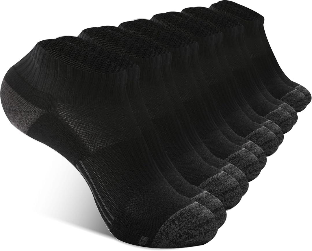 BAMBOO COOL Athletic Ankle Socks Womens Anti-Odor Socks Moisture-Wicking Running Cushioned Anti-Blister 5/6 Pairs (Black, L)