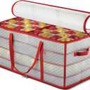 ZOBER Christmas Ornament Storage Box - Stores 128 Ornaments W/ 2 Sided Zipper - Flexible Plastic Christmas Ornament Storage Containers - 3 Inch Cube Compartments - Red