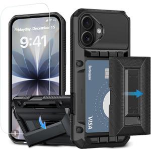 for iPhone 17 Wallet Case with Card Holder, [4 Cards] [Kickstand] [1 Screen Protectors] [Military Grade Protection] Shockproof Phone Case for iPhone 17 6.3 inch (Black)