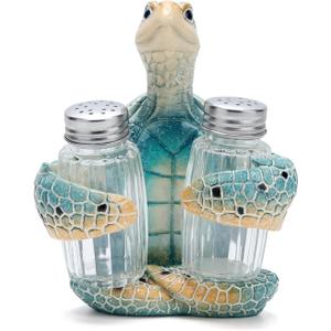 Hodao Ocean Animals Indoor Home Decorations Sea Turtle Decorative Figurines Kitchen Organization And Storage – Ocean Theme Kitchen Decor Salt And Pepper Shakers Holder Set Ocean Animal Gifts  (Turtle)