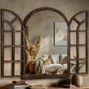 Arched Wall Mirror with Wood Window Frame, 40x28 Vintage Rustic Farmhouse Mirror for Wall, Living Room, Bedroom, Entryway(Brown)