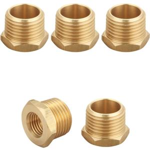Brass Hex Reducer Bushing Adapter, 1/2" NPT Male x 1/4" NPT Female, Fits Pressure Gauges & Air Distribution Systems, For Hard Line or Fixed Air Lines, Thread 0.75" OD to 0.5" ID, 5pcs
