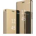 17 Pro Max Case Compatible with iPhone 17 Pro Max 5G Cell Phone Case with Kickstand, PU Leather, Clear View Makeup Mirror Flip Cover, Shockproof Protective Cover for iPhone 17 Pro Max 5G (Gold)