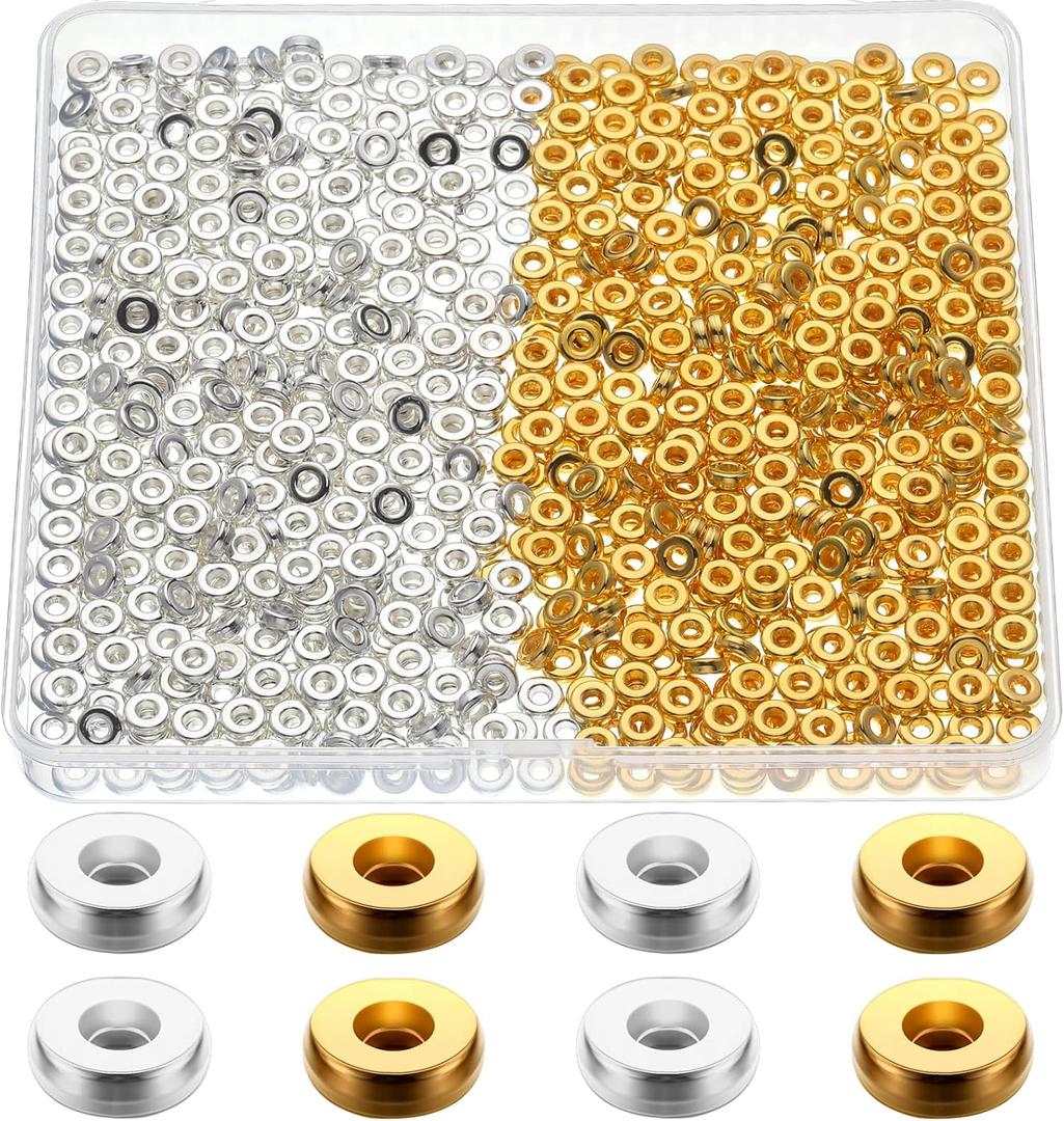 800 Pcs 6mm Flat Spacer Beads for Jewelry Making, Rondelle Disc Beads Bulk, Gold & Mixed Color Bead Spacers for Bracelets Necklaces DIY Crafts(Gold, Silver)