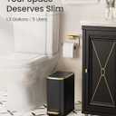 Cesun Small Bathroom Trash Can with Lid Soft Close, 5 Liter/1.3 Gallon Stainless Steel Garbage Can with Removable Inner Bucket, Step Pedal, Slim Waste Basket for Toilet, Office, Bedroom (Black&Gold)
