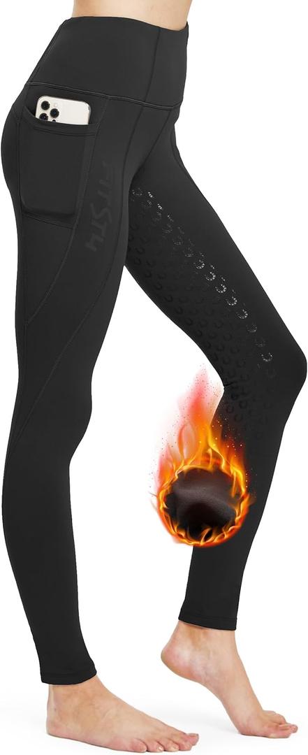 FitsT4 Sports Women's Winter Riding Breeches Fleece Lined Horse Riding Pants Tights Full Seat Silicone Equestrian Breeches (Large, Black)